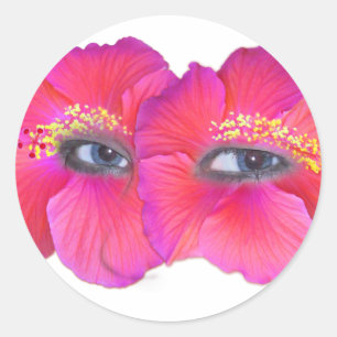 Hibiscus Eyes - Pink Classic Round Sticker