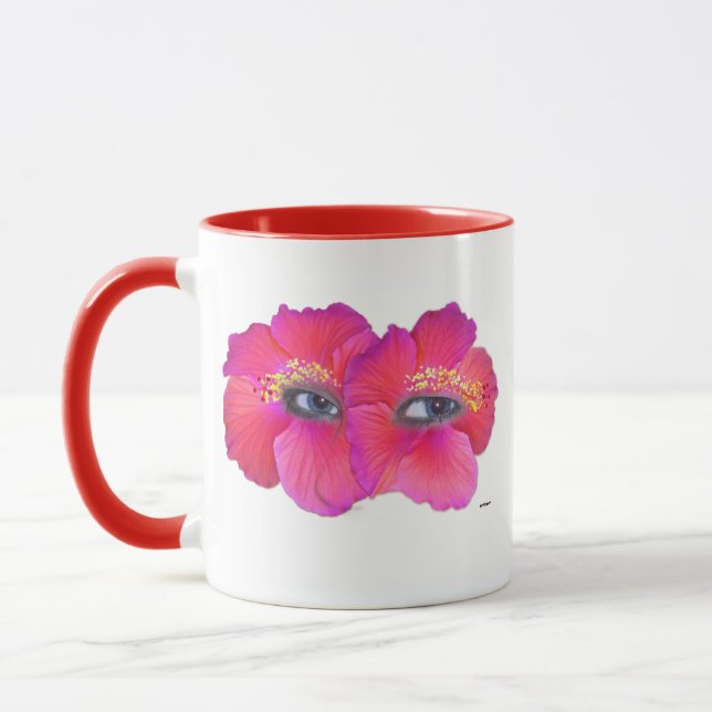 Hibiscus Eyes - Pink Mug (Left)