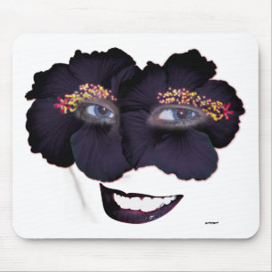 Hibiscus Face with Smile - Black/Purple Mouse Mat