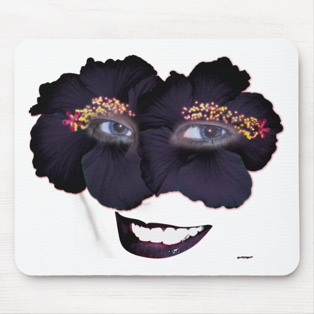 Hibiscus Face with Smile - Black/Purple Mouse Mat (Front)
