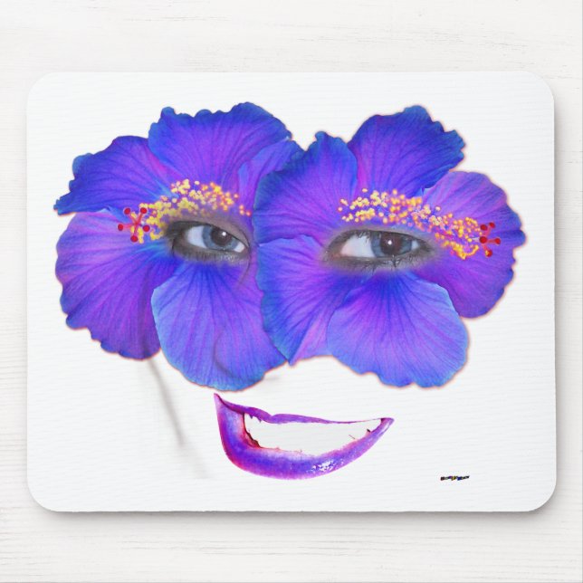 Hibiscus Face with Smile - Blue Mouse Mat (Front)