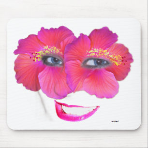 Hibiscus Face with Smile - Pink Mouse Mat