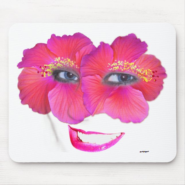 Hibiscus Face with Smile - Pink Mouse Mat (Front)