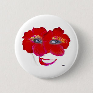 Hibiscus Face with Smile - Red 6 Cm Round Badge