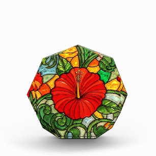 Hibiscus Faux Stained Glass Look Red Gold Orange  Photo Block