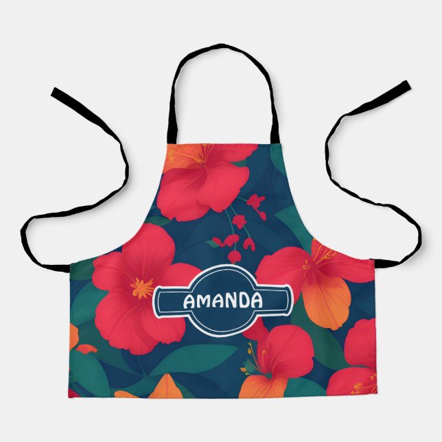 Hibiscus Floral Colourful Personalised Pattern Apron (Front)
