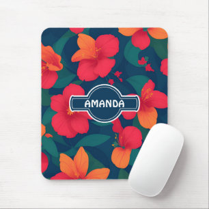 Hibiscus Floral Colourful Personalised Pattern Mouse Mat
