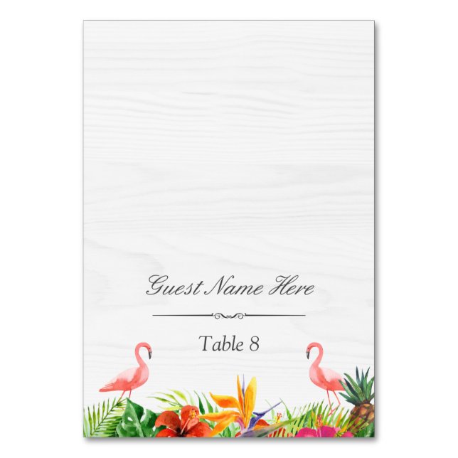 Hibiscus Floral Flamingo Wedding Place Escort Table Number (Front)