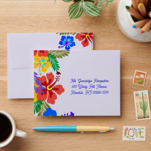 Hibiscus Floral Lavender Address Template Envelope