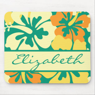 Hibiscus Floral Pattern Monogram Mouse Mat