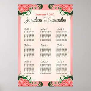 Hibiscus Floral Pink 9 Table Wedding Seating Chart