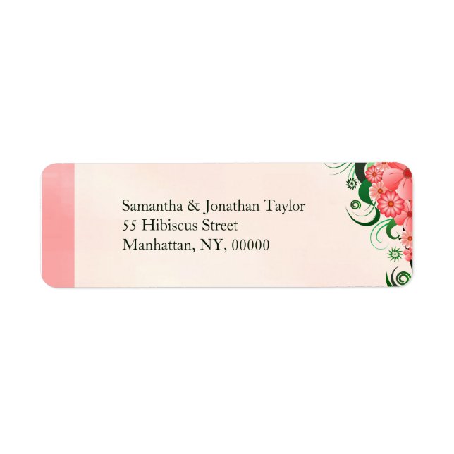 Hibiscus Floral Pink Small Return Address Labels (Front)