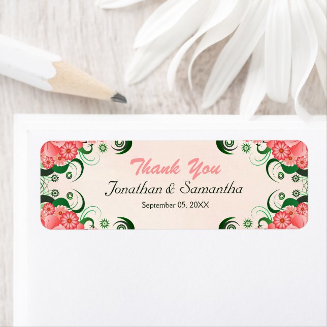 Hibiscus Floral Pink Wedding Favour Favour Labels (Insitu)