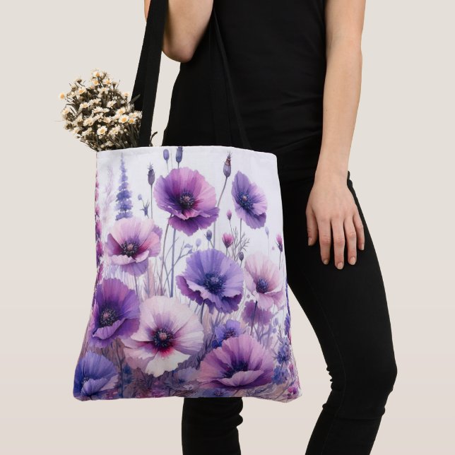 Hibiscus Floral Purple Flower Tote Bag (Close Up)