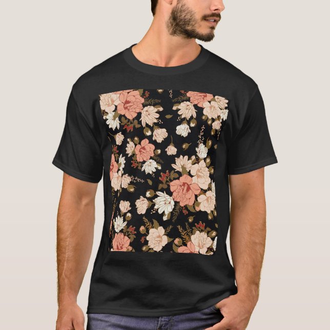 Hibiscus Floral: Seamless Pattern Design T-Shirt (Front)