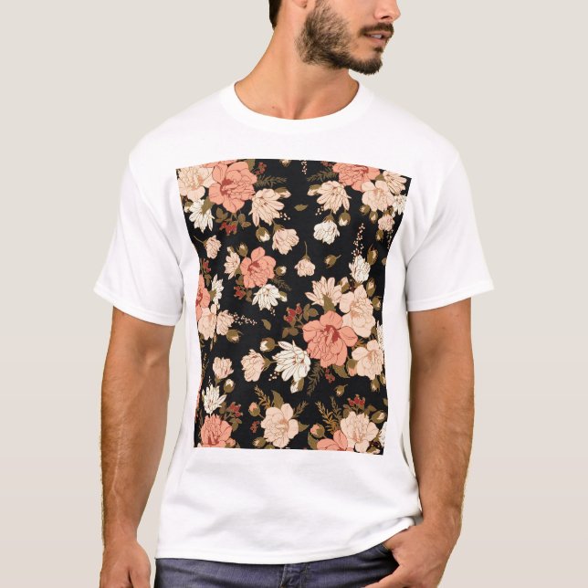 Hibiscus Floral: Seamless Pattern Design T-Shirt (Front)