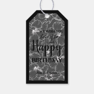 Hibiscus Floral Sketch Black Gift Tags