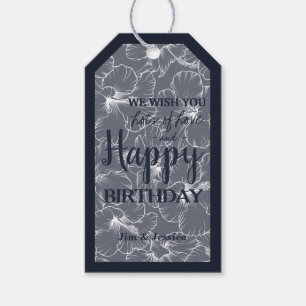 Hibiscus Floral Sketch Navy Blue Gift Tags