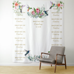 Hibiscus Floral Step & Repeat Bautizo Backdrop Tapestry