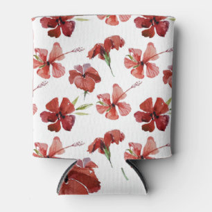 Hibiscus Floral Tropical Watercolor Seamless Can Cooler