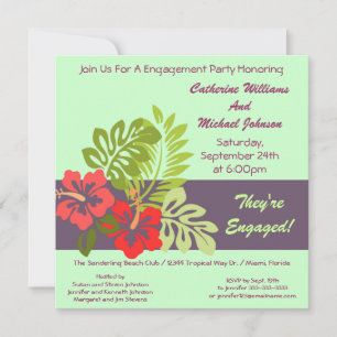 Hibiscus Floral Tropical Wedding Engagement Party Invitation