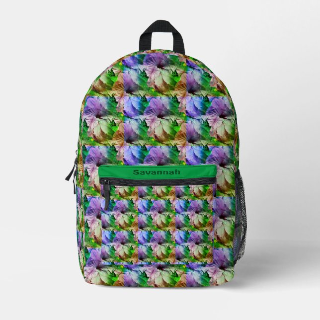 Hibiscus Flower Abstract Distressed Personalised Printed Backpack (Front)