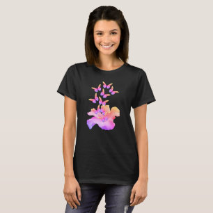 Hibiscus Flower And Colourful Butterflies Abstract T-Shirt