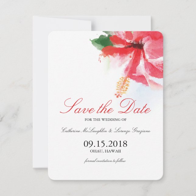 Hibiscus Flower Breeze Watercolor Save the Date (Front)