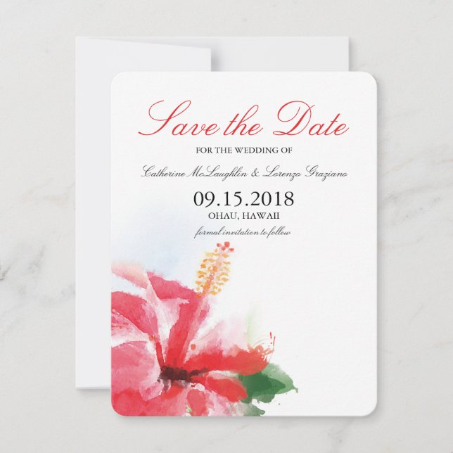 Hibiscus Flower Breeze Watercolor | Save the Date (Front)