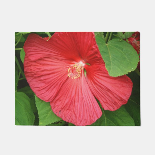 Hibiscus Flower Bright Magenta Floral Doormat (Front)