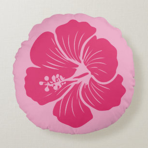Hibiscus Flower Hot Pink Outline Drawing Round Cushion