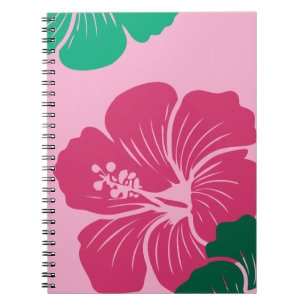 Hibiscus Flower Hot Pink with Green Leaves Notebook