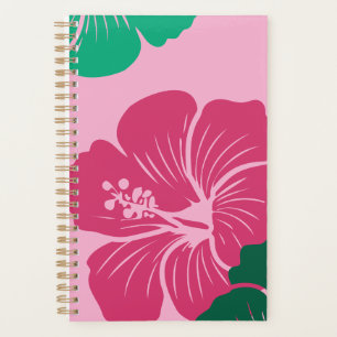 Hibiscus Flower Hot Pink with Green Leaves Planner