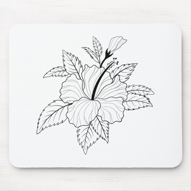 Hibiscus Flower Illustration Mouse Mat (Front)