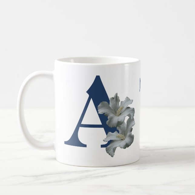 Hibiscus Flower Monogram Initial A Name Coffee Mug (Left)