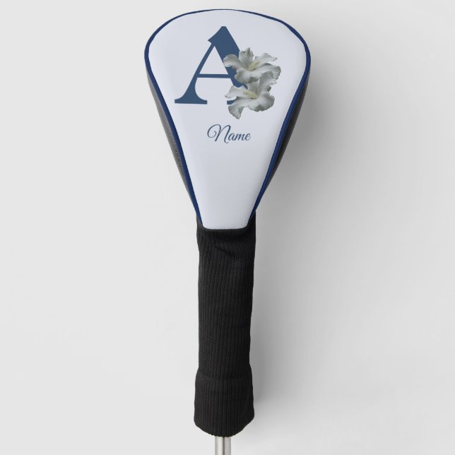 Hibiscus Flower Monogram Initial A Personalised Golf Head Cover (Front)
