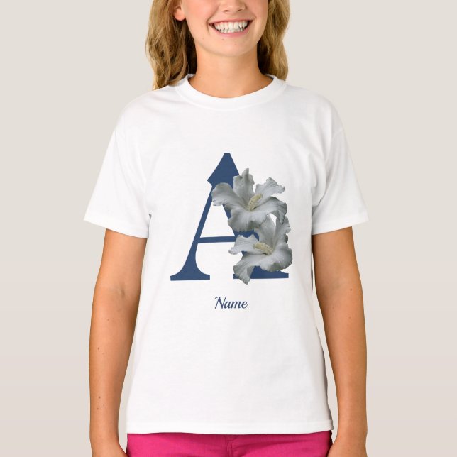 Hibiscus Flower Monogram Initial A Personalised T-Shirt (Front)