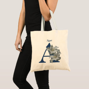 Hibiscus Flower Monogram Initial A Personalised Tote Bag
