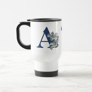 Hibiscus Flower Monogram Initial A Personalised Travel Mug