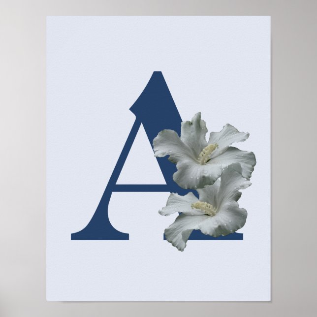 Hibiscus Flower Monogram Initial A Poster (Front)