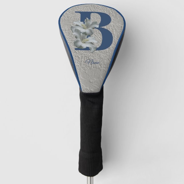 Hibiscus Flower Monogram Initial B Personalised Golf Head Cover (Front)