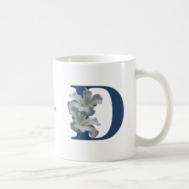 Hibiscus Flower Monogram Initial D Personalised Coffee Mug (Right)