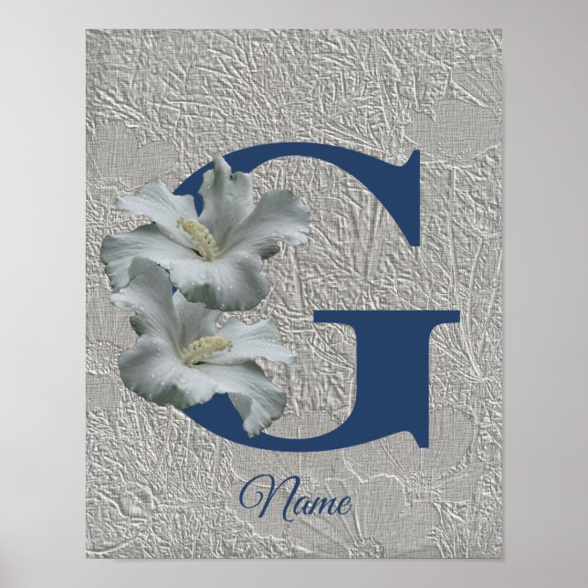 Hibiscus Flower Monogram Initial G Your Name    Poster (Front)