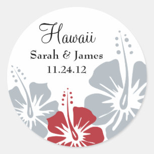 Hibiscus Flower Monogram Wedding Classic Round Sticker