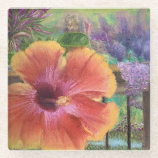 Hibiscus Flower, Oil Painting by Sherry Shedenhelm Glass Coaster