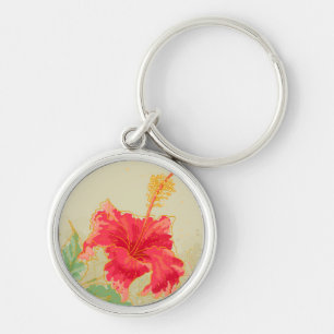 Hibiscus flower on toned background key ring