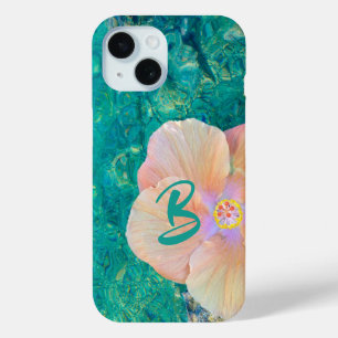 Hibiscus flower on turquoise water samsung S9 iPhone 15 Case