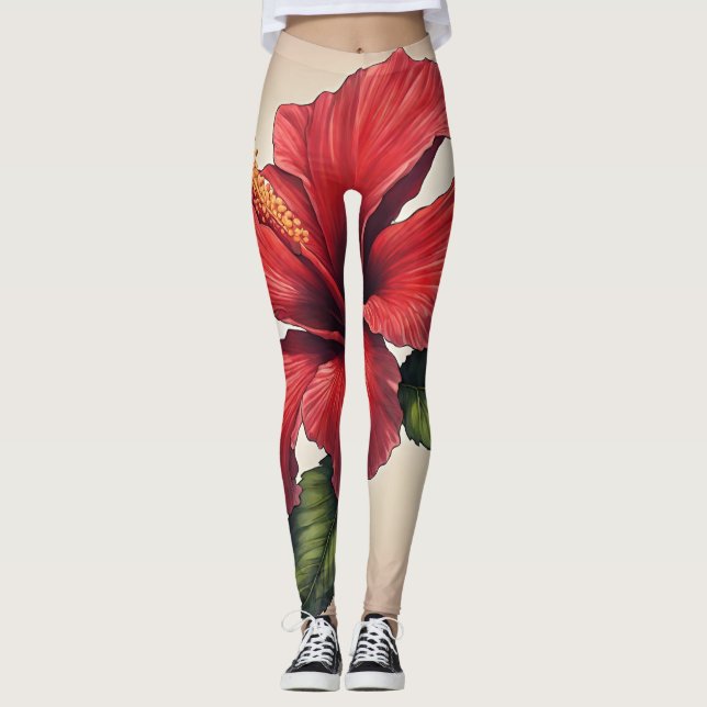 Hibiscus Flower Pattern All-Over-Print Leggings (Front)