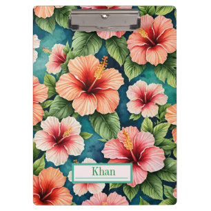 Hibiscus flower pattern digital art/ Personalised  Clipboard