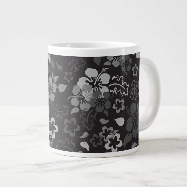 Hibiscus Flower Pattern Glass Jumbo Mug (Front Right)